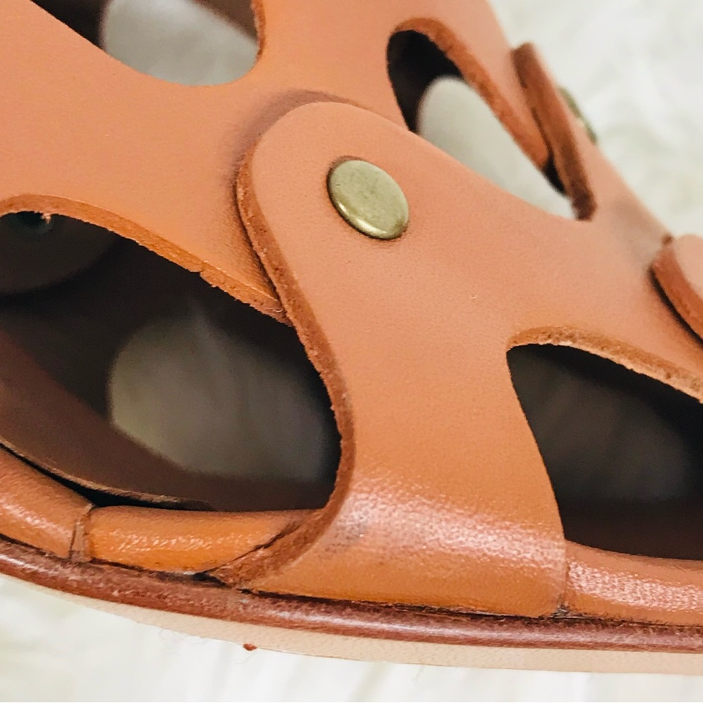 RACHEL COMEY Brown Leather Mule Clog Wedge Sandal Tawny Woven Stud Size 6 - Picture 11 of 13